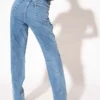 Blue Double Belt Straight High Waist Jeans