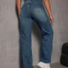 Wash Out Indigo Blue Tailored Straight Leg Jeans