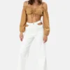 White Waist Cut Out Flare Jeans