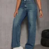 Wash Out Indigo Blue Tailored Straight Leg Jeans