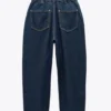 DARK BLUE MID-RISE TAPERED JEANS