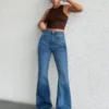 Retro Blue Wash Bootleg High Rise Jeans