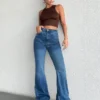Retro Blue Wash Bootleg High Rise Jeans