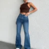 Retro Blue Wash Bootleg High Rise Jeans