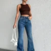 Retro Blue Wash Bootleg High Rise Jeans