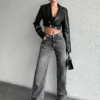 Basic Light Grey Wash Straight Leg Jeans