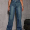 Wash Out Indigo Blue Tailored Straight Leg Jeans