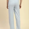 Blue Solid Cotton Linen Relaxed Fit Trouser