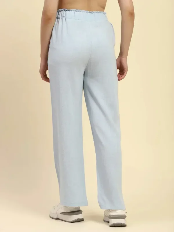Blue Solid Cotton Linen Relaxed Fit Trouser