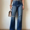 Edgy Blue Distress Wash Straight Leg Jeans
