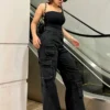 So Black Pocket Details High Waist Cargo Jeans