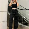 So Black Pocket Details High Waist Cargo Jeans