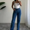 Dark Blue Stone Wash Straight Fit Jeans