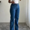 Dark Blue Stone Wash Straight Fit Jeans
