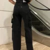 So Black Pocket Details High Waist Cargo Jeans