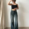 Grunge Edge Double Button High-Waisted Denim