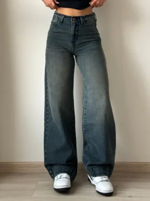 Grunge Edge Double Button High-Waisted Denim
