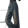 Off Beat Distressed Blue Baggy Jeans