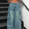 Lunar Grey Raw Waist Baggy Wide Leg Cargo Jeans