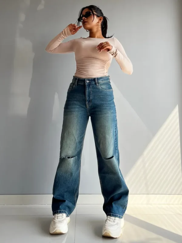 90's Blue Ripped Baggy fit Jeans