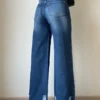 Blue Destroyed Hem Fade Wide Leg Cropped Jeans