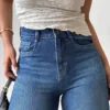 Blue Destroyed Hem Fade Wide Leg Cropped Jeans