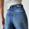 Blue Destroyed Hem Fade Wide Leg Cropped Jeans