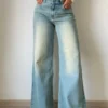 Blue Vintage Yellow Tinted Wide Leg Jeans