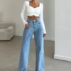 Blue Flex Stone Blue Wide Leg Jeans