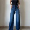 Twilight Blue Raw Hem Wide Leg Jeans