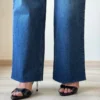 Twilight Blue Raw Hem Wide Leg Jeans