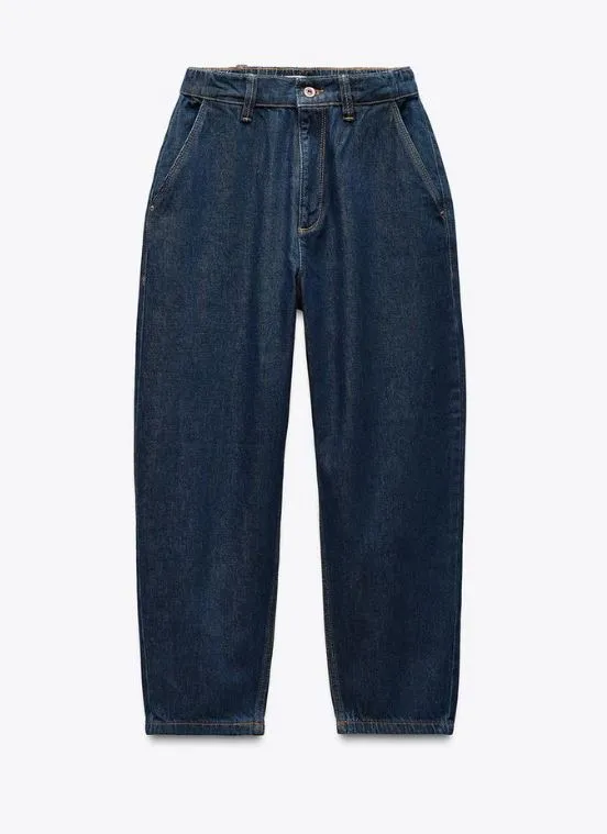 DARK BLUE MID-RISE TAPERED JEANS