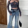 Bohemian Feels Raw Hem Stretch Flare Jeans