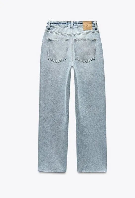 LIGHT BLUE STRAIGHT-LEG HIGH-WAIST JEANS
