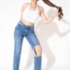 Cool Blue Open Knee Straight Leg Jeans
