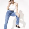 Cool Blue Open Knee Straight Leg Jeans