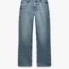DARK BLUE STRAIGHT-LEG HIGH-WAIST JEANS