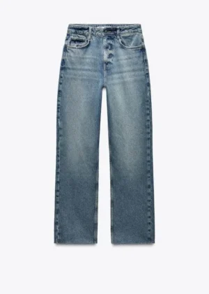 DARK BLUE STRAIGHT-LEG HIGH-WAIST JEANS