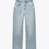 LIGHT BLUE STRAIGHT-LEG HIGH-WAIST JEANS