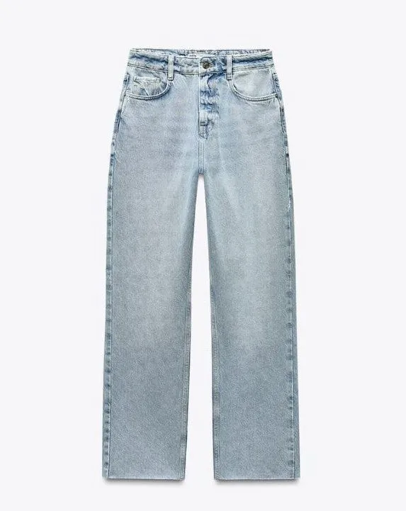 LIGHT BLUE STRAIGHT-LEG HIGH-WAIST JEANS